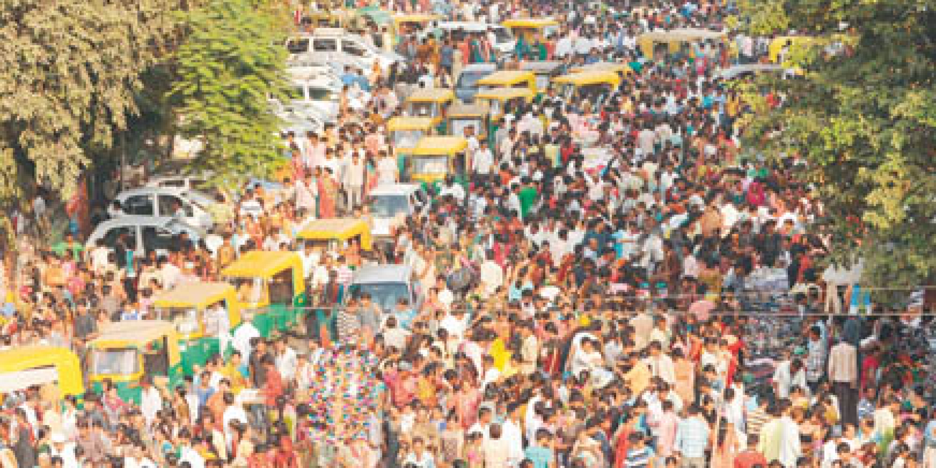 Indian customers walk through the Teen D